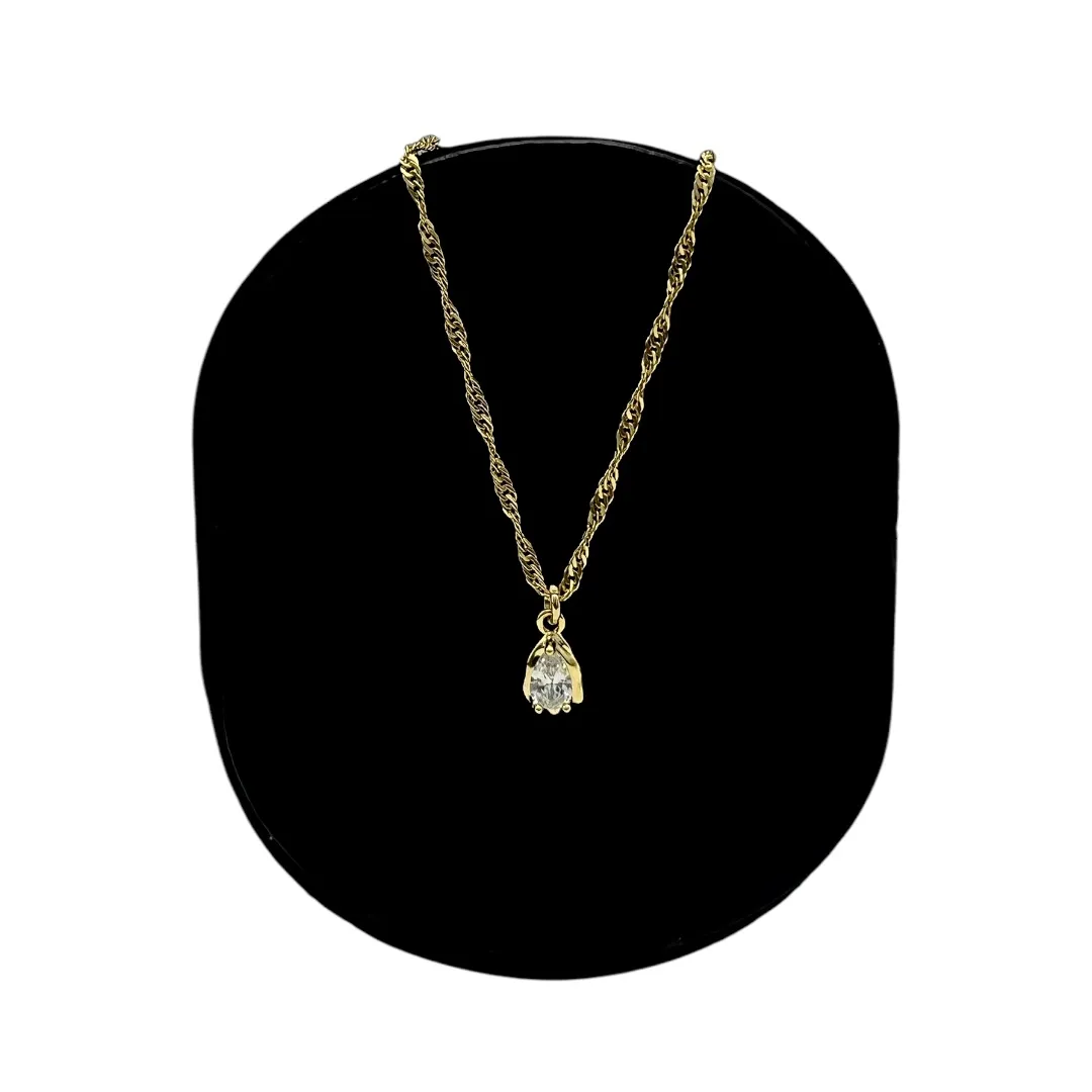 CORRENTE SINGAPURA 35CM GOTACRAVADO COM ZIRCONIA CRISTAL - BANHADO A OURO 18K