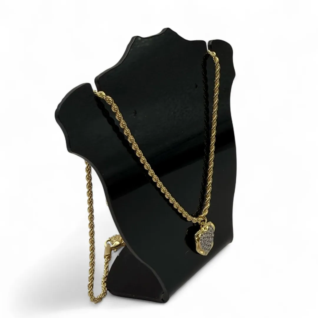 CORRENTE CORDÃO BAIANO COM CORAÇÃO DETALHADO CRAVEJADO COM MICROZIRCONIA CRISTAL - BANHADO A OURO 18K