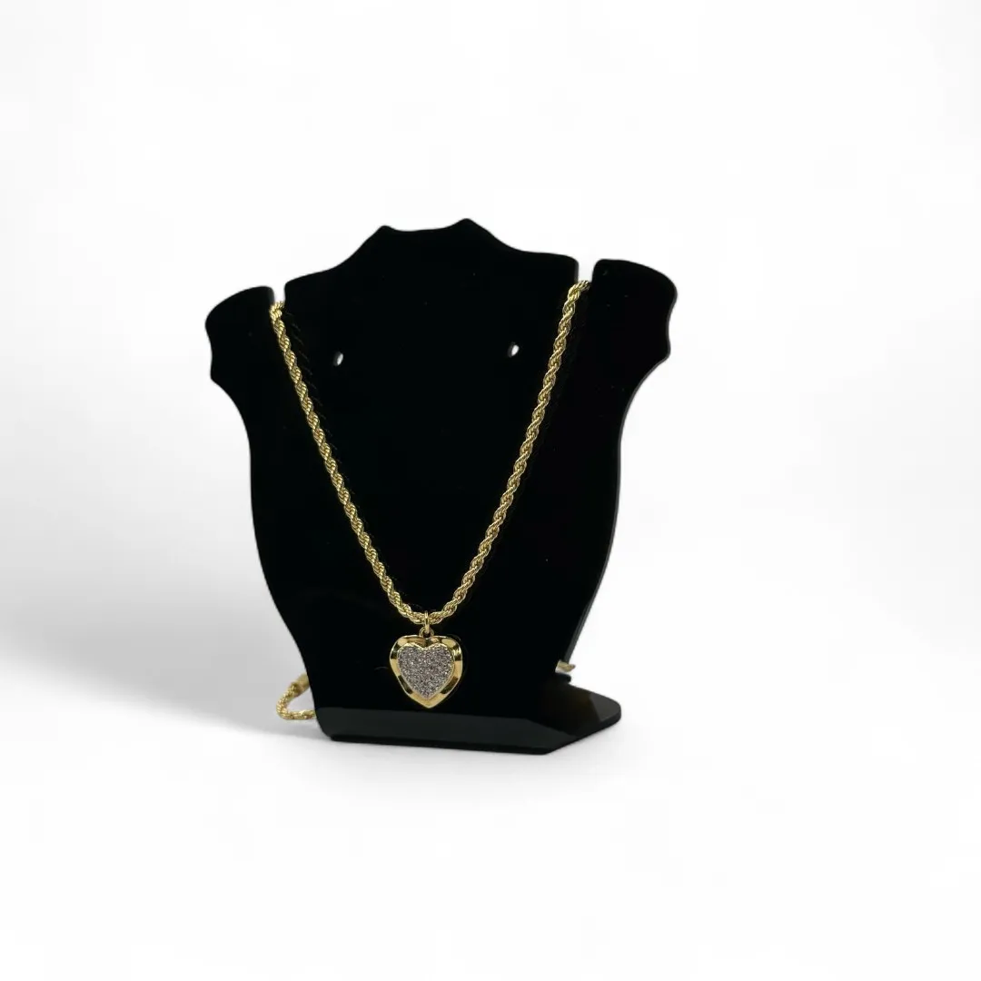CORRENTE CORDÃO BAIANO COM CORAÇÃO DETALHADO CRAVEJADO COM MICROZIRCONIA CRISTAL - BANHADO A OURO 18K