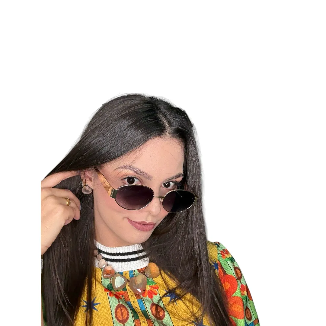 OCULOS DE SOL OVAL LENTE PRETA ARMAÇÃO ROSÉ GOLD COM PROTEÇÃO UV 400 - MARCA PROPRIA