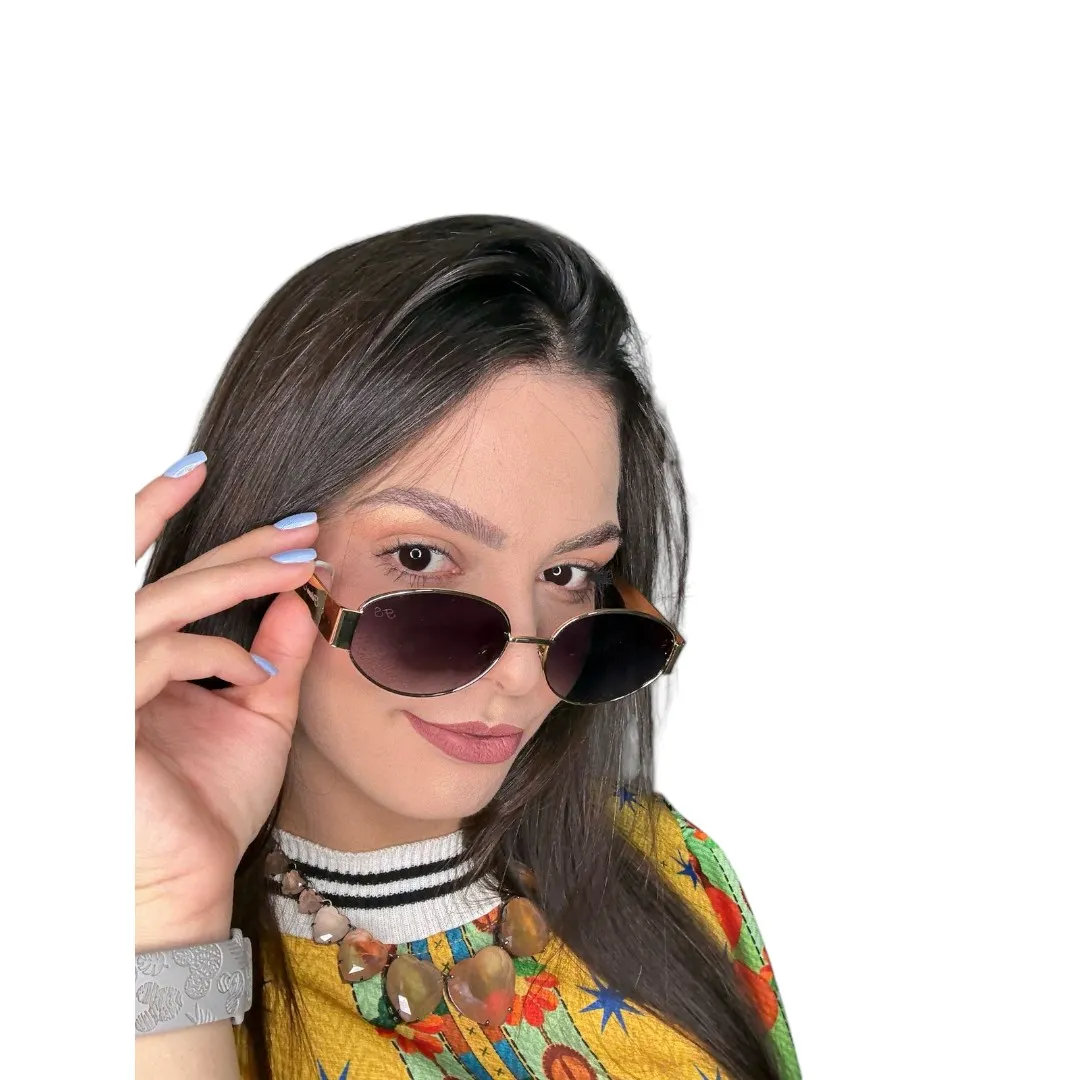 OCULOS DE SOL OVAL LENTE PRETA ARMAÇÃO ROSÉ GOLD COM PROTEÇÃO UV 400 - MARCA PROPRIA