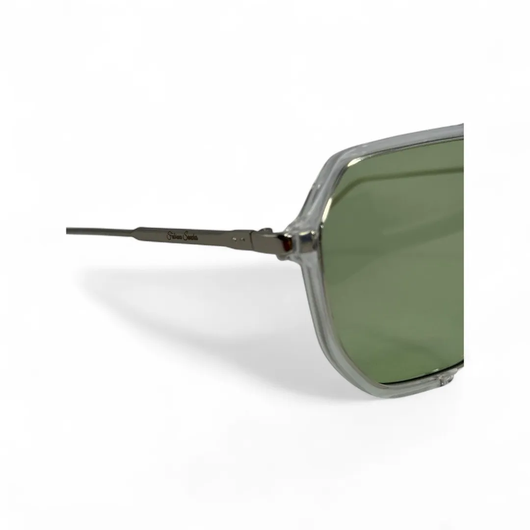 ÓCULOS DE SOL REDONDO COM DETALHES LENTE VERDE CLARO ARMAÇÃO TRASPARENTE COM PROTEÇÃO UV 400 - MARCA PROPRIA