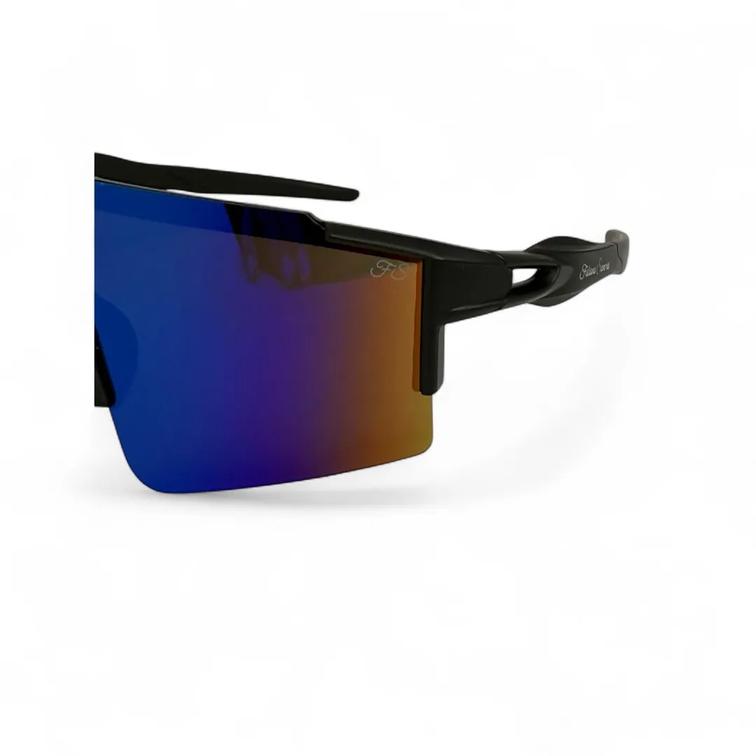 ÓCULOS DE SOL ESPORTIVO COM LENTE AZUL DEGRADE ARMAÇÃO PRETA COM PROTEÇÃO UV 400 - MARCA PROPRIA