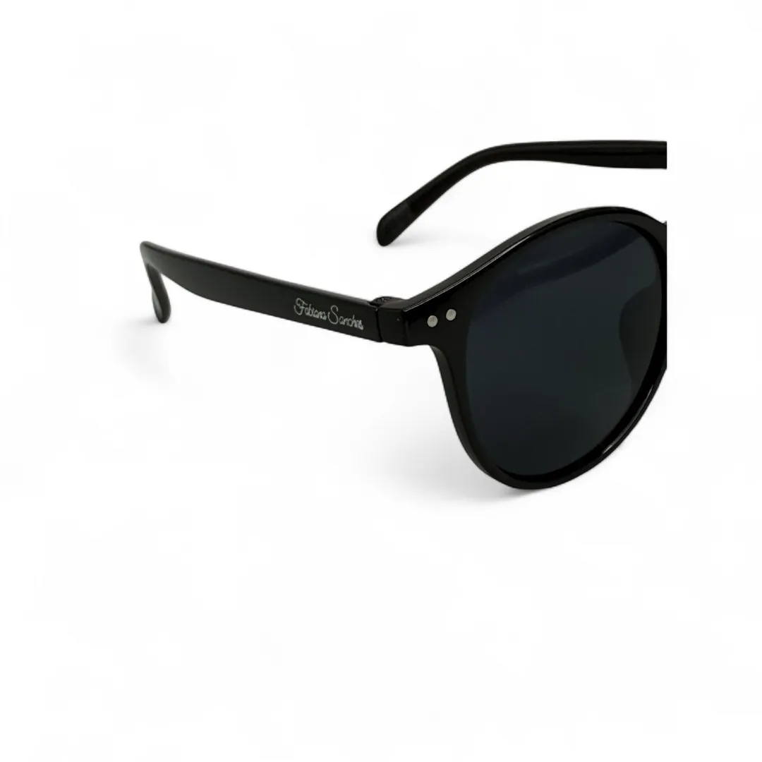 ÓCULOS DE SOL REDONDO COM LENTE PRETA DETALHES 2 BOLINHA LATERAL ARMAÇÃO PRETA COM PROTEÇÃO UV 400 - MARCA PROPRIA