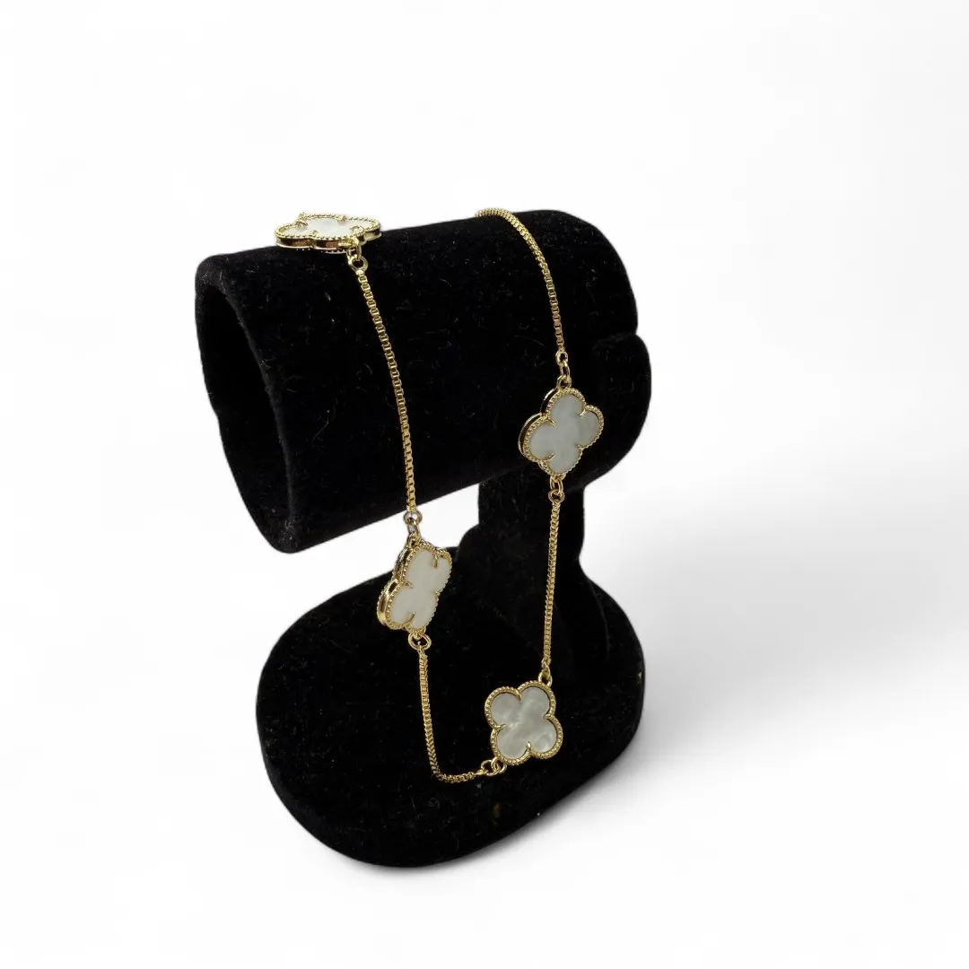 CORRENTE CHOKER TREVO 14MM MADRÉPEROLA COM EXTENSOR  - BANHADO A OURO 18K