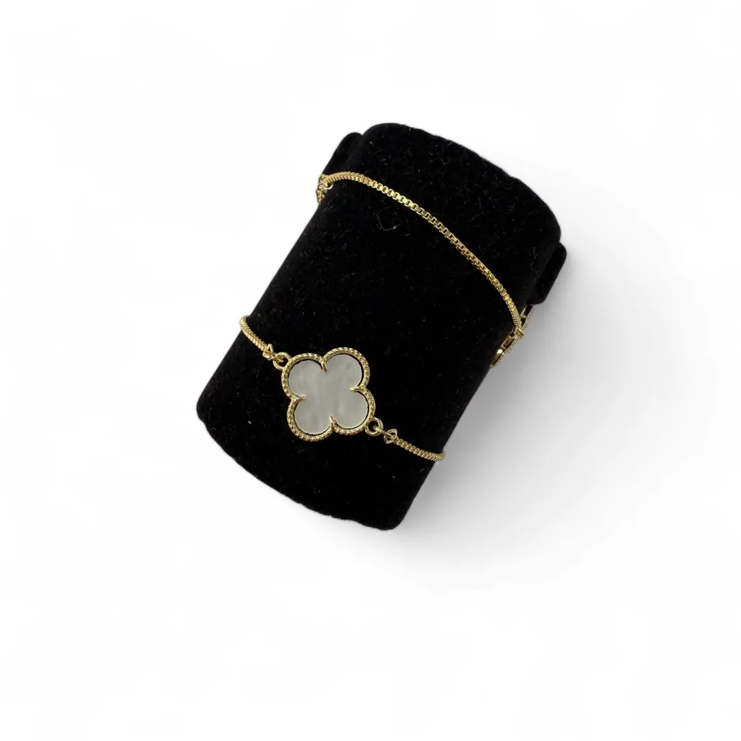 CORRENTE CHOKER TREVO 14MM MADRÉPEROLA COM EXTENSOR  - BANHADO A OURO 18K
