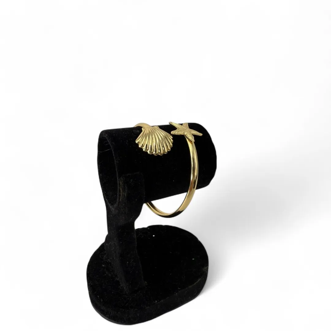 BRACELETE MALEAVEL CONCHA E ESTRELA DO MAR LISO - BANHADO A OURO 18K