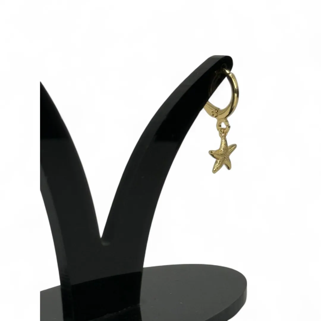 BRINCO ARGOLA COM PENDURICALHO ESTRELA DO MAR LISA - BANHADO A OURO 18K