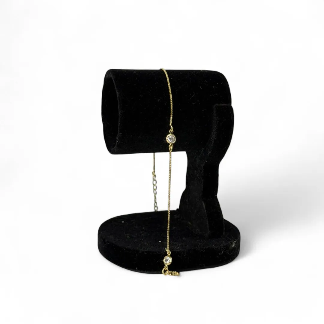 TORNOZELEIRA VENEZIANA COM PONTO DE LUZ CRISTAL E EXTENSOR- BANHADO A OURO 18K