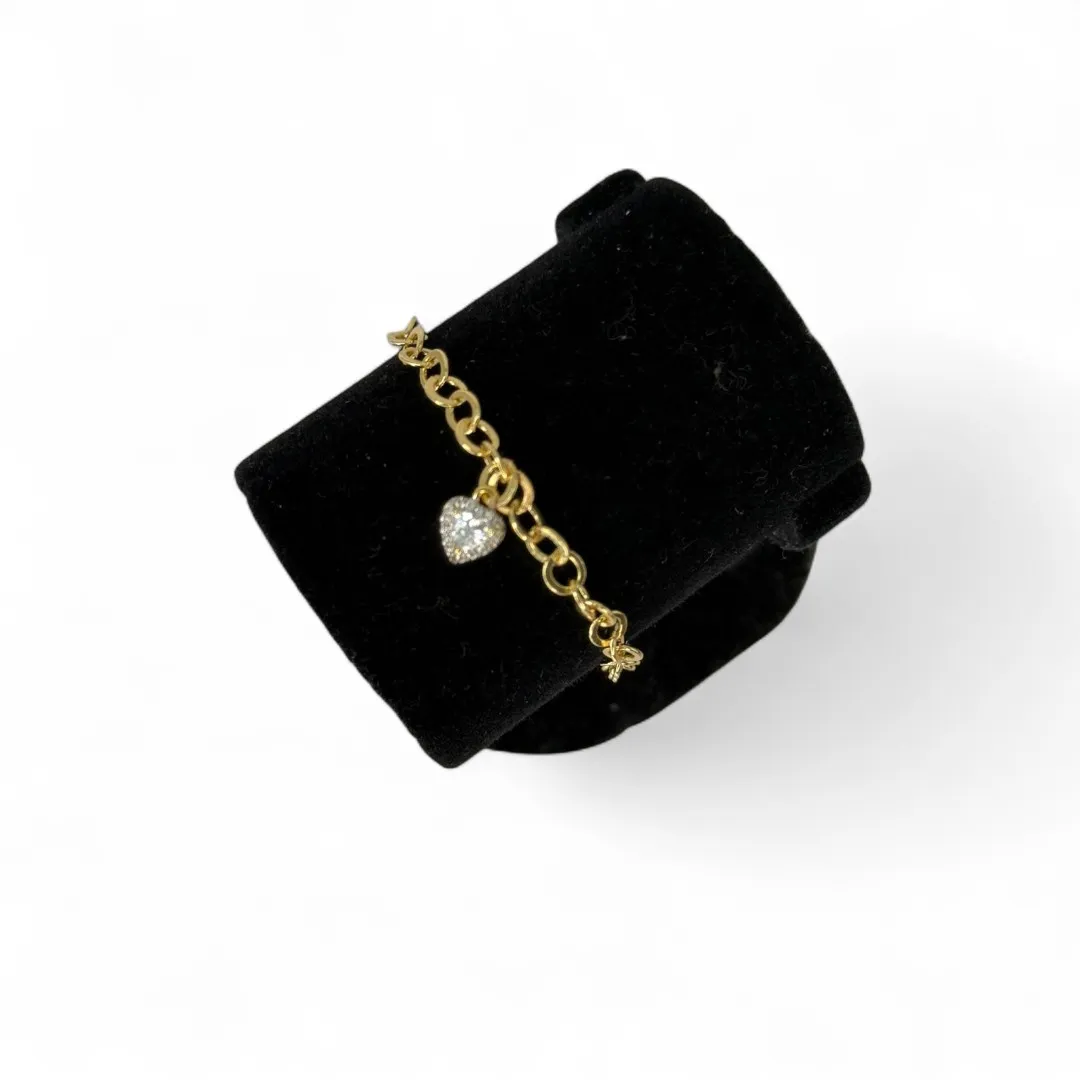 PULSEIRA ELO GRUMET LARGO COM PONTO DE LUZ CRISTAL CORAÇÃO-  BANHADO A OURO 18K