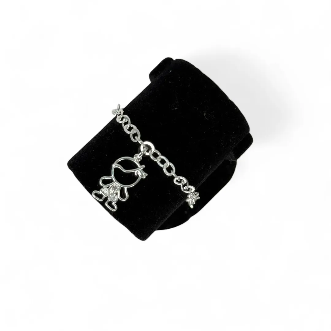 PULSEIRA ELO GRUMET LARGO COM BONECO MENINO CRAVEJADO ZIRCONIA CRISTAL-  BANHADO A PRATA 925