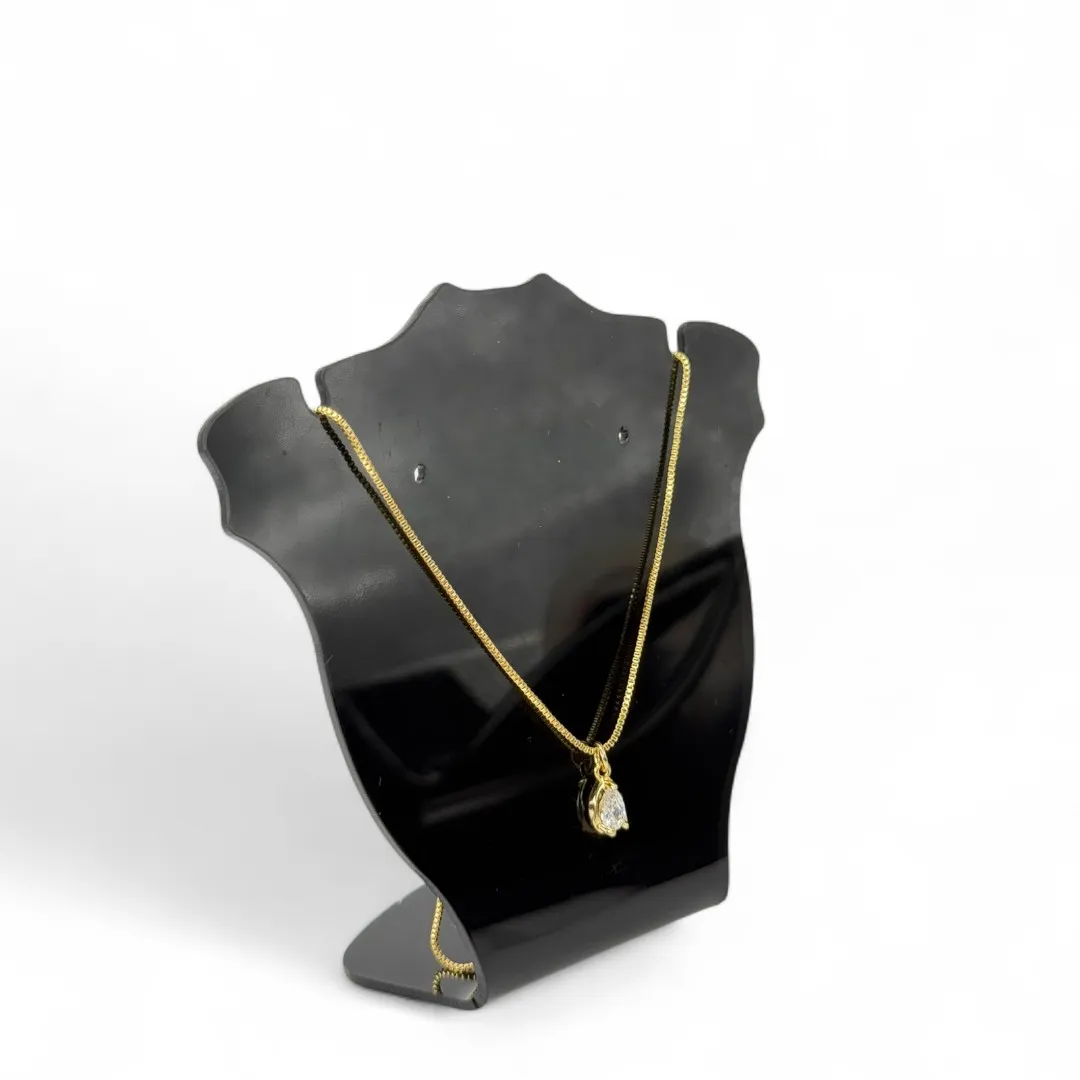 CORRENTE VENEZIANA GOTA CRAVADO COM ZIRCONIA CRISTAL - BANHADO A OURO 18K