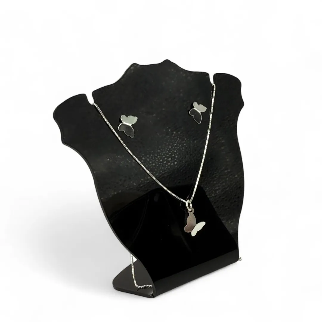 CONJUNTO CORRENTE VENEZIANA COM BRINCO DE BORBOLETA LISO  -PRATA 925