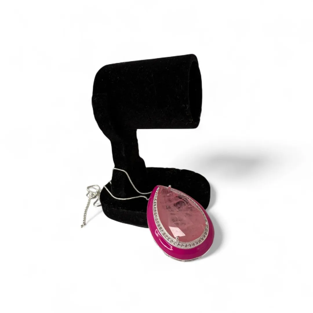 CONJUNTO CORRENTE VENEZIANA GOTA FUSION PINK COM ESMALTADO PINK - BANHADO A PRATA 925