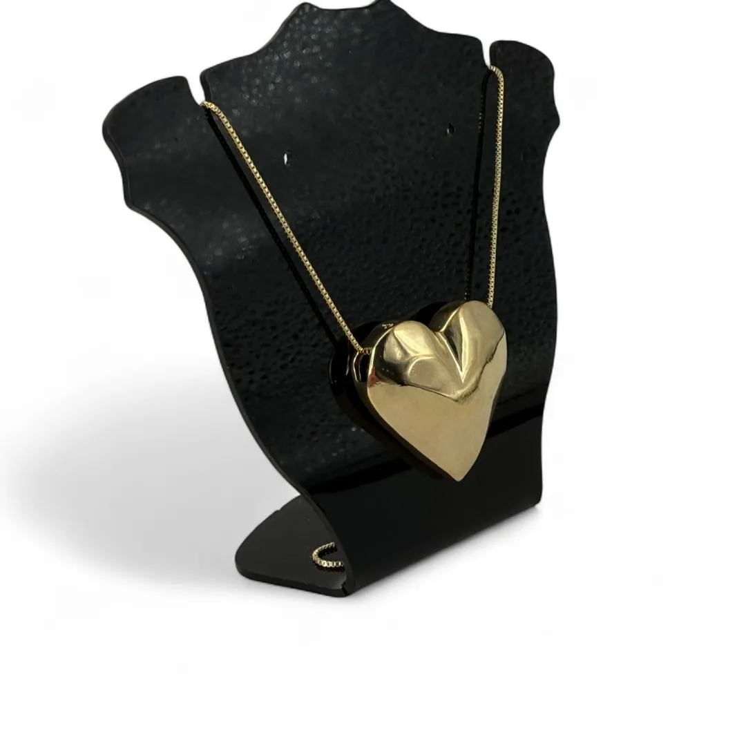 CORRENTE VENEZIANA COM CORAÇÃO GRANDE TRABALHADO CHEIO COM EXTENSOR- BANHADO A OURO 18K