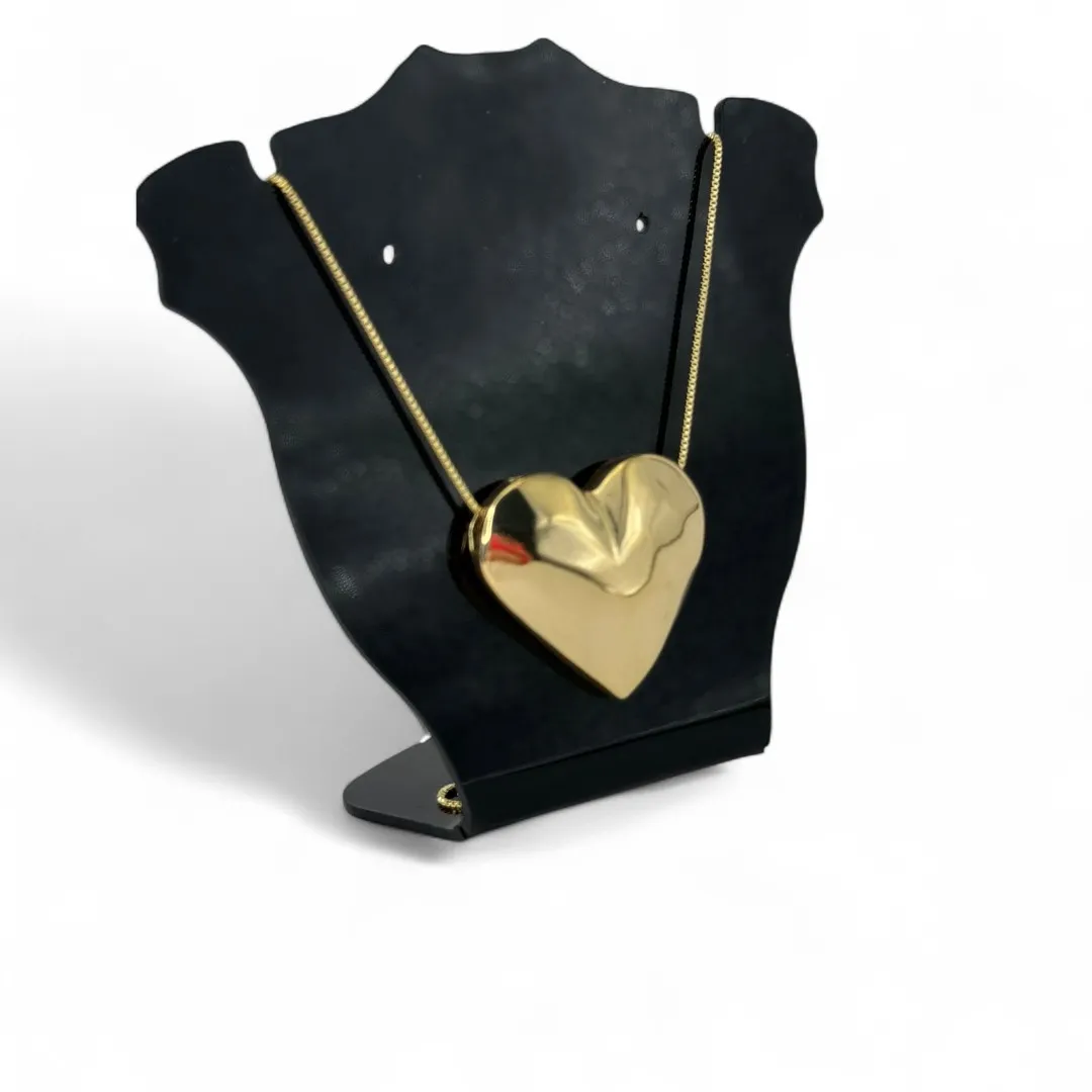 CORRENTE VENEZIANA COM CORAÇÃO GRANDE TRABALHADO CHEIO COM EXTENSOR- BANHADO A OURO 18K