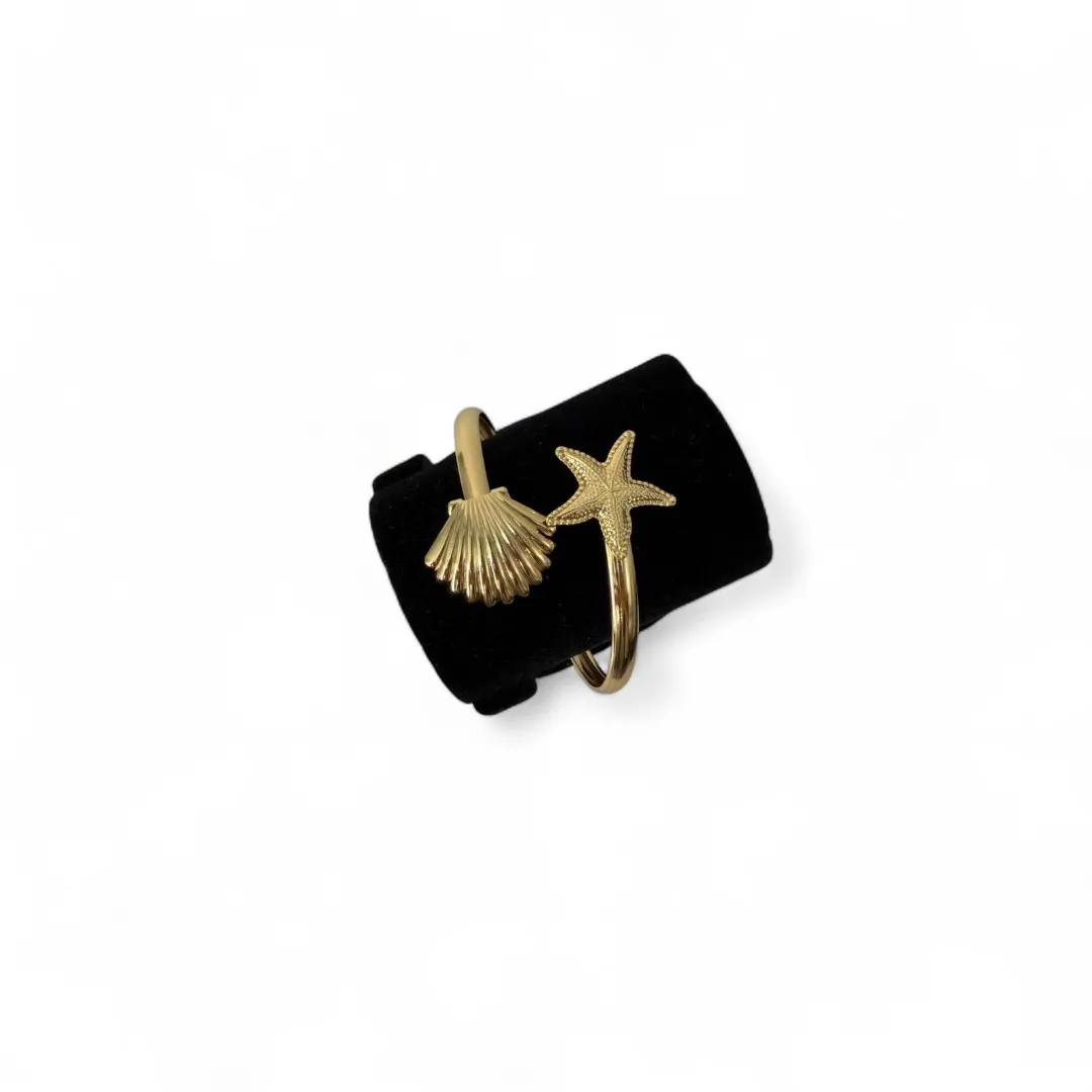 BRACELETE MALEAVEL CONCHA E ESTRELA DO MAR LISO - BANHADO A OURO 18K