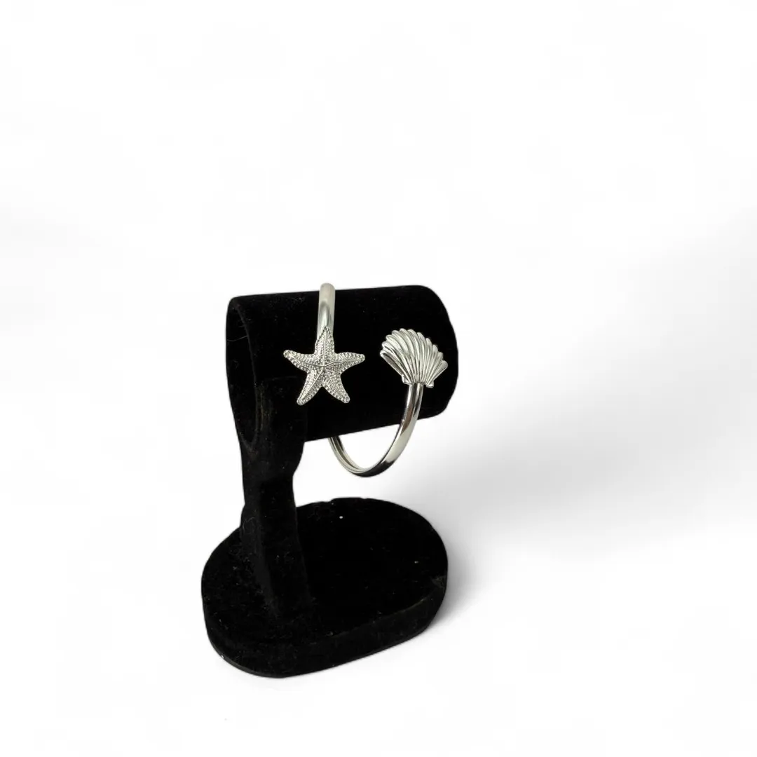 BRACELETE MALEAVEL CONCHA E ESTRELA DO MAR LISO - BANHADO A PRATA 925