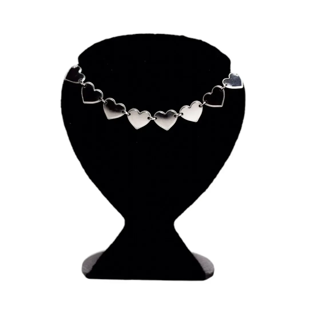 CHOKER CORAÇÃO CHEIO LISO COM EXTENSOR - BANHADO A PRATA 925