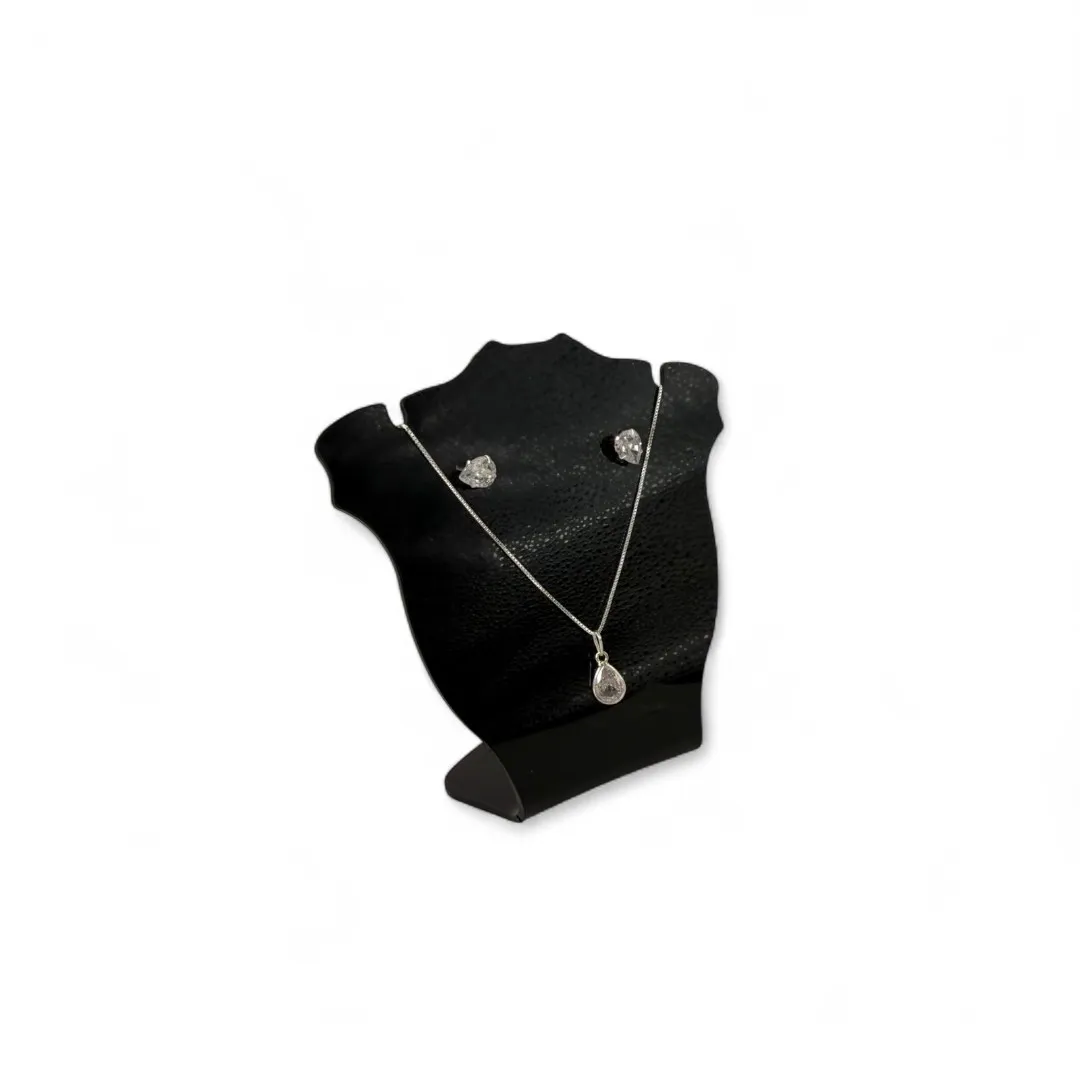CONJUNTO CORRENTE VENEZIANA COM BRINCO DE GOTA E ZIRCONIA CRISTAL  -PRATA 925