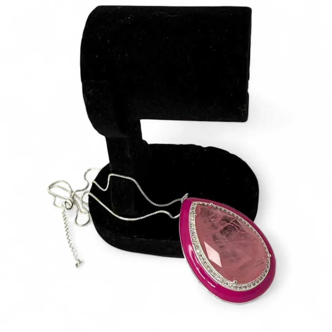 CONJUNTO CORRENTE VENEZIANA GOTA FUSION PINK COM ESMALTADO PINK - BANHADO A PRATA 925