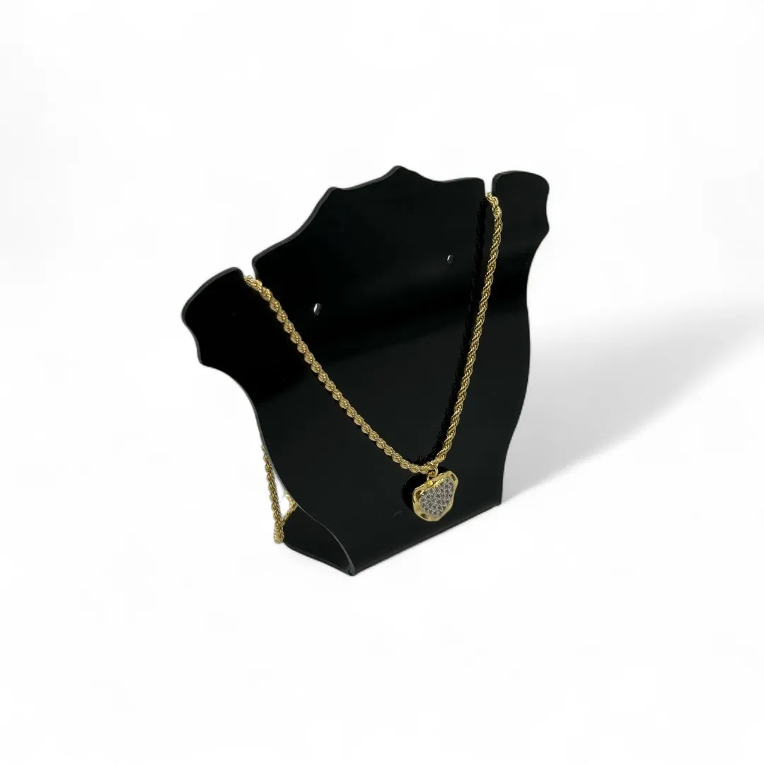 CORRENTE CORDÃO BAIANO COM CORAÇÃO DETALHADO CRAVEJADO COM MICROZIRCONIA CRISTAL - BANHADO A OURO 18K