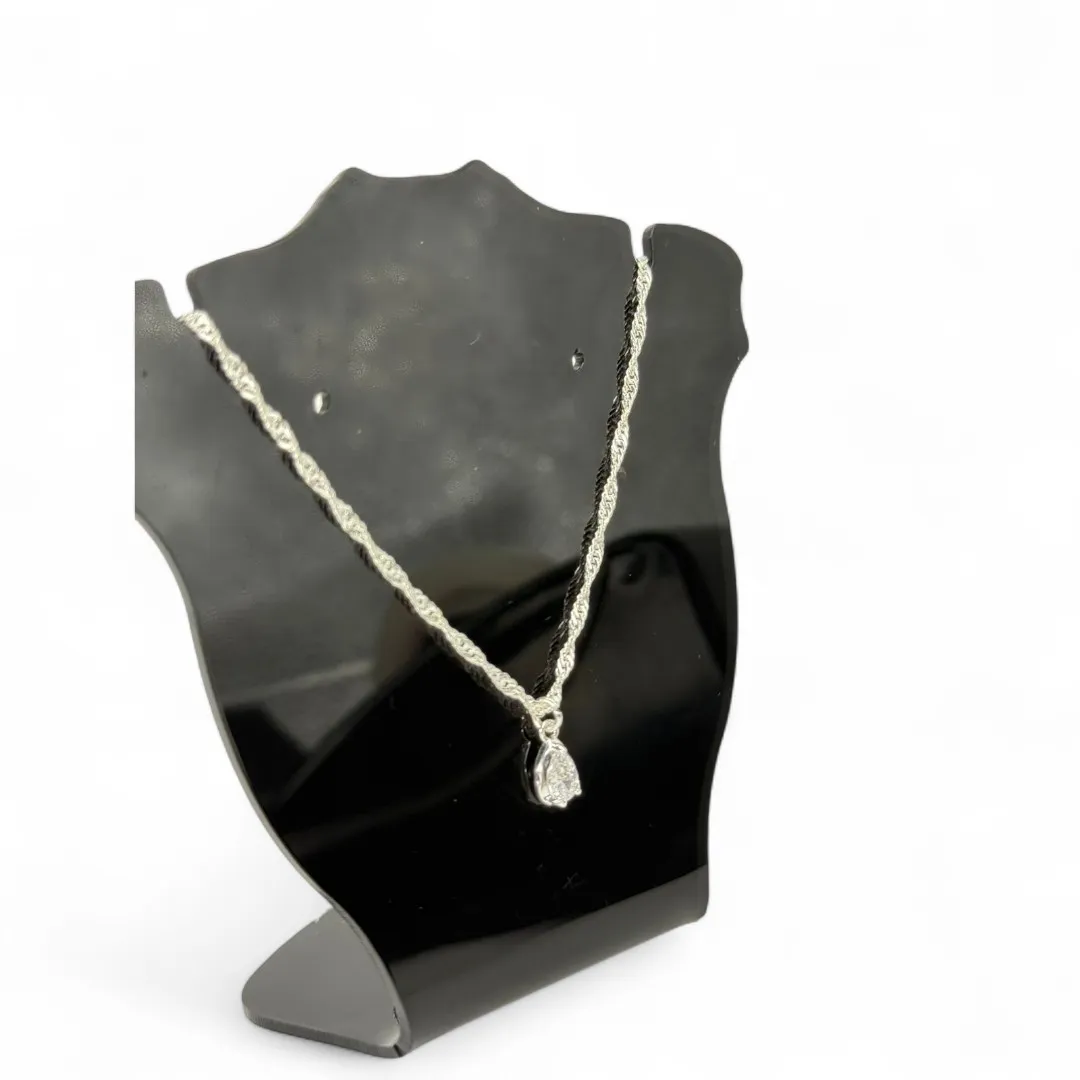 CORRENTE SINGAPURA GOTA CRAVADO COM ZIRCONIA CRISTAL - BANHADO A PRATA 925
