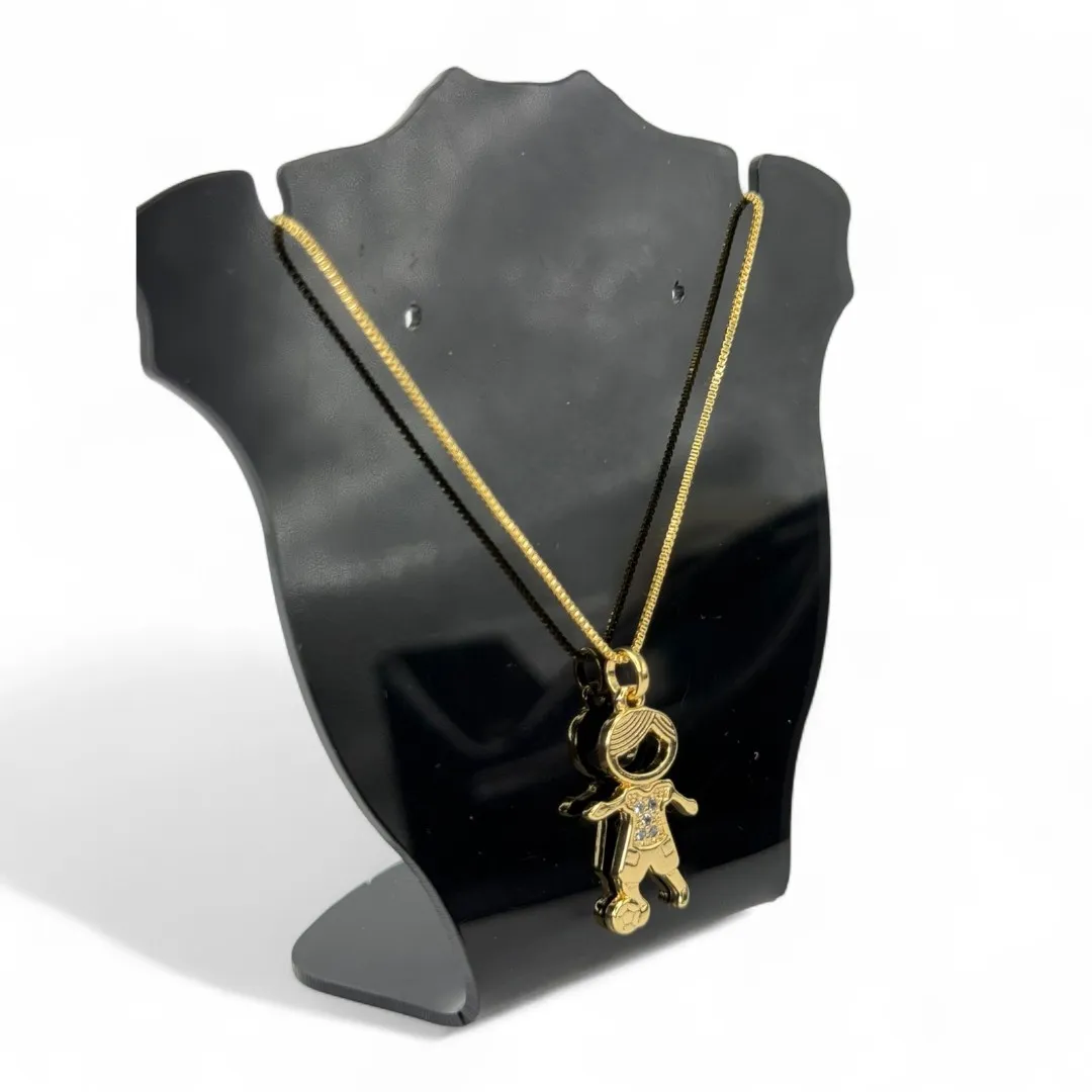 CORRENTE VENEZIANA MENINO COM BOLA CRAVEJADO COM ZIRCONIA CRISTAL - BANHADO A OURO 18K