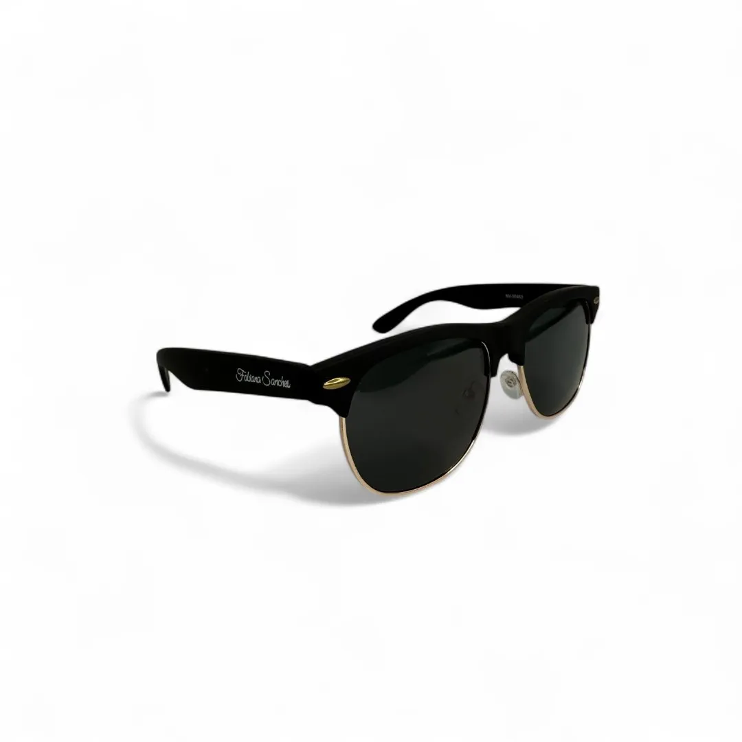 ÓCULOS DE SOL COM LENTE REDONDO PRETA ARMAÇÃO PRETA QUADRADA E DOURADA COM PROTEÇÃO UV 400 - MARCA PROPRIA