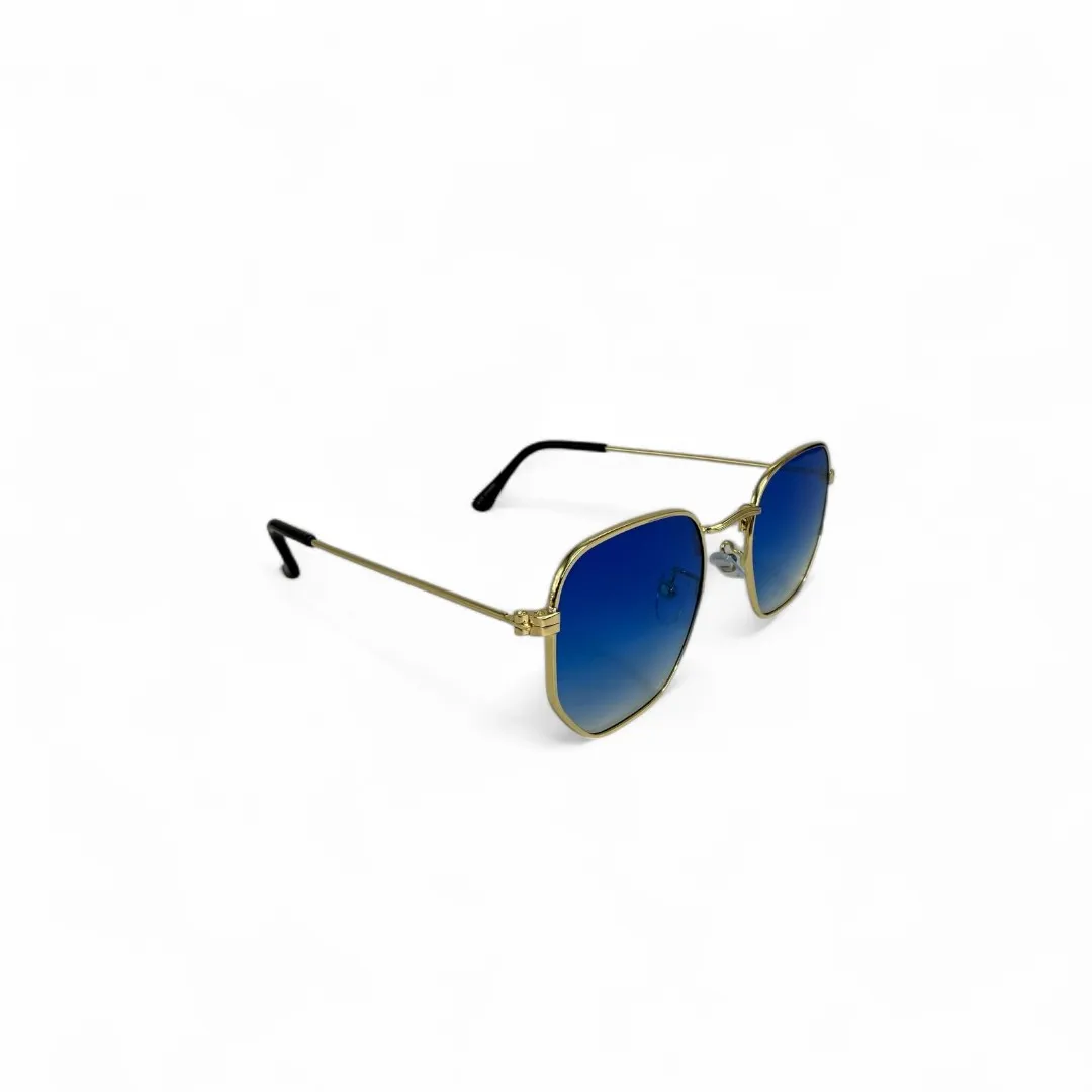 ÓCULOS DE SOL HEXAGON COM LENTE AZUL DEGRADE ARMAÇÃO DOURADA COM PROTEÇÃO UV 400 - MARCA PROPRIA