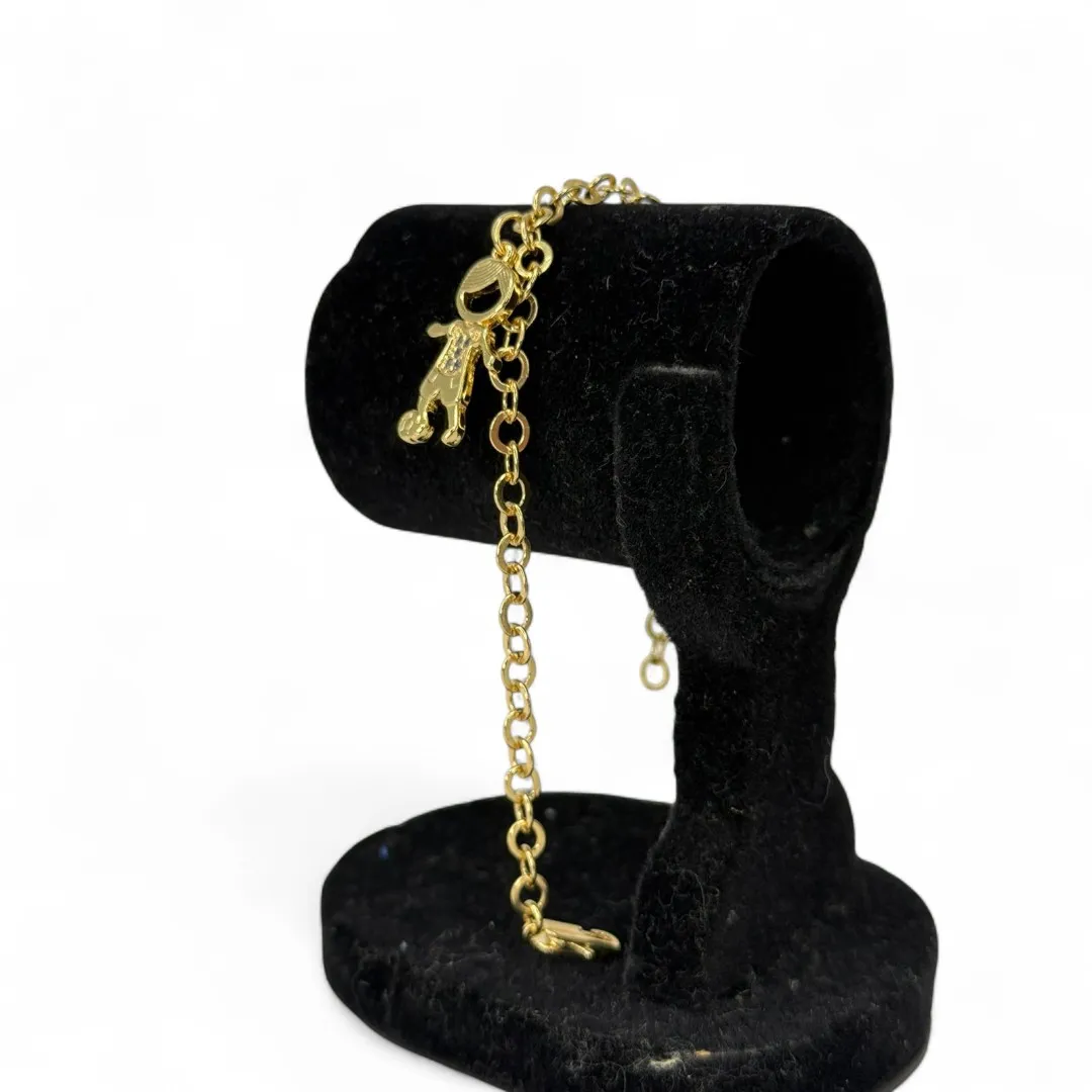 PULSEIRA ELO GRUMET LARGO COM BONECO MENINO COM BOLA CRAVEJADO ZIRCONIA CRISTAL-  BANHADO A OURO 18K