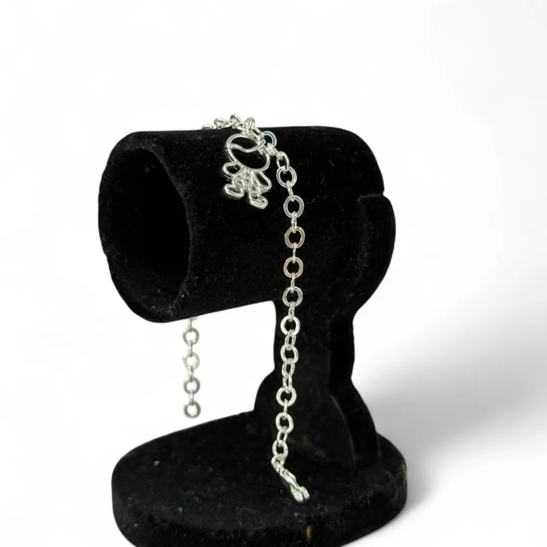 PULSEIRA ELO GRUMET LARGO COM BONECO MENINO CRAVEJADO ZIRCONIA CRISTAL-  BANHADO A PRATA 925