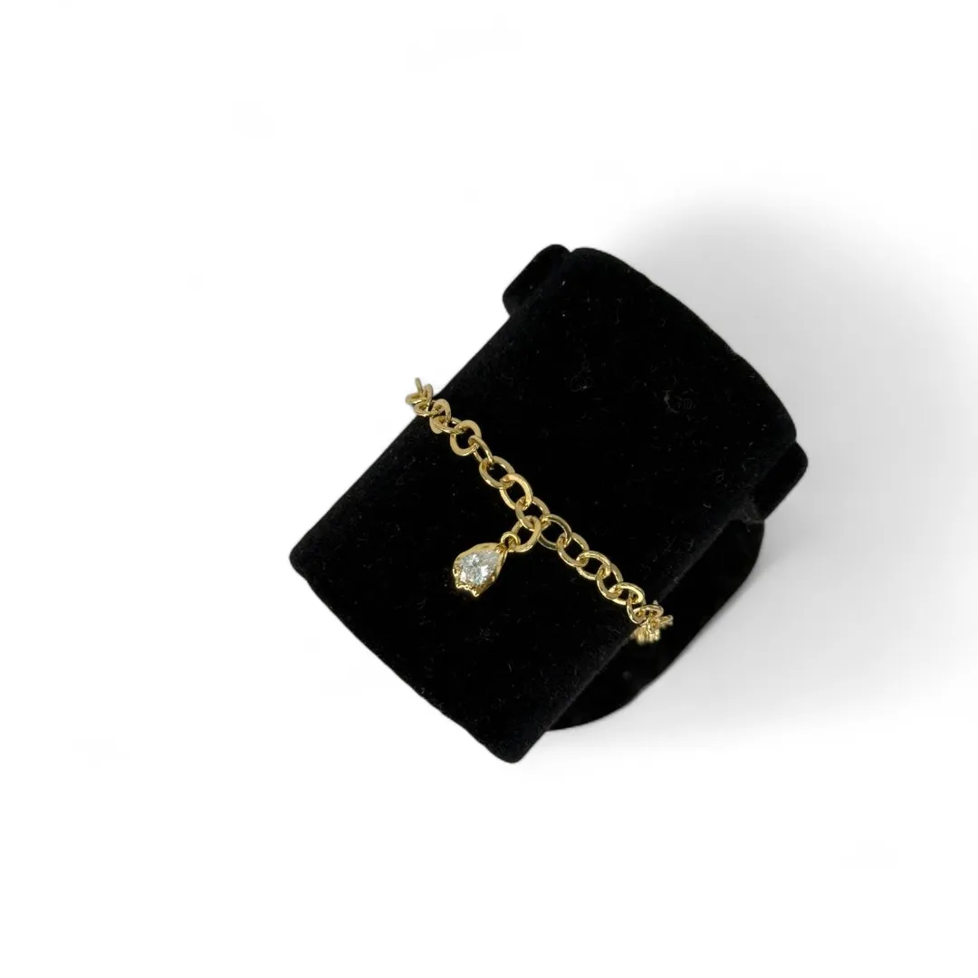 PULSEIRA ELO GRUMET LARGO COM PONTO DE LUZ CRISTAL GOTA-  BANHADO A OURO 18K