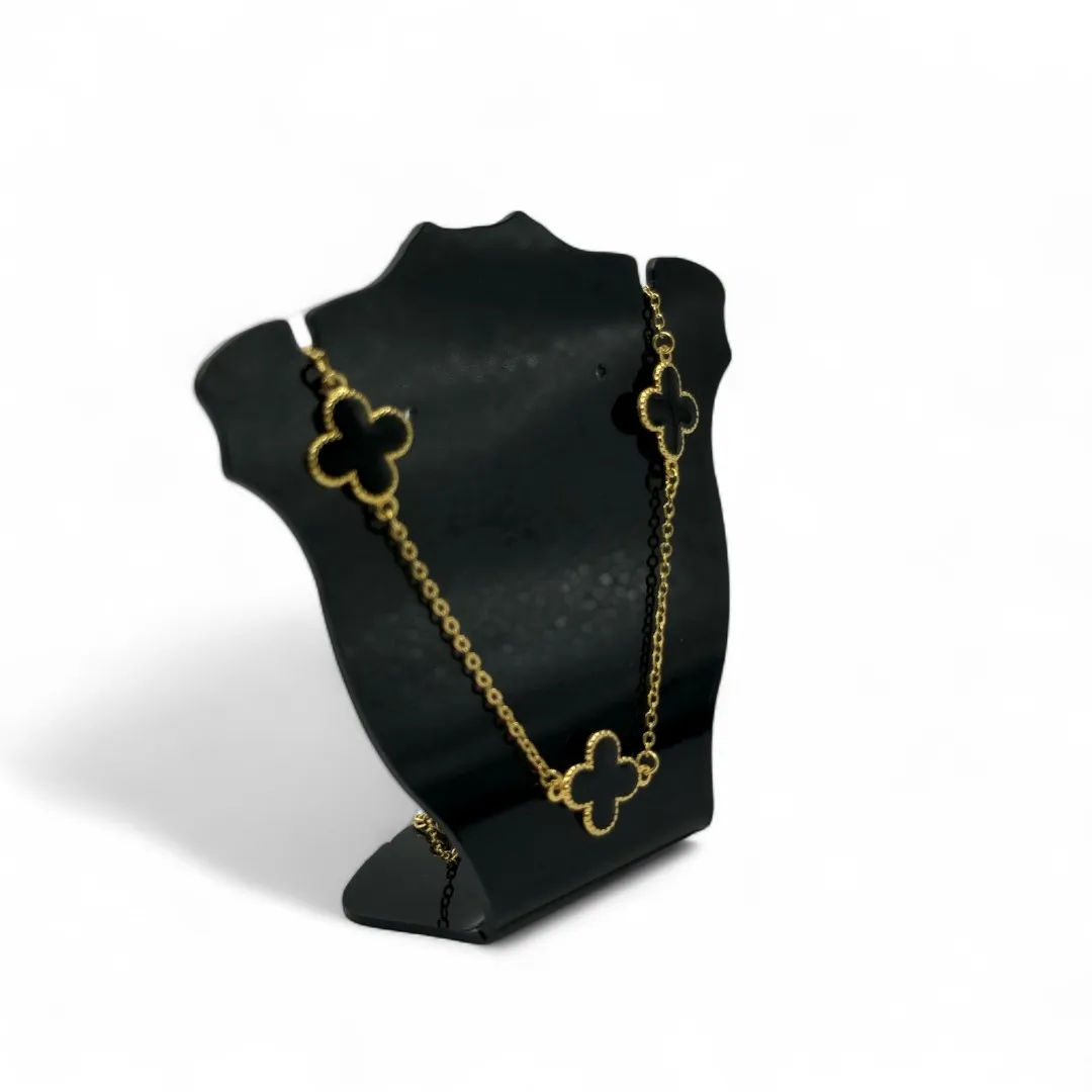 CORRENTE CHOKER TREVO PRETO 10MM RESINADO COM EXTENSOR - BANHADO A OURO 18K