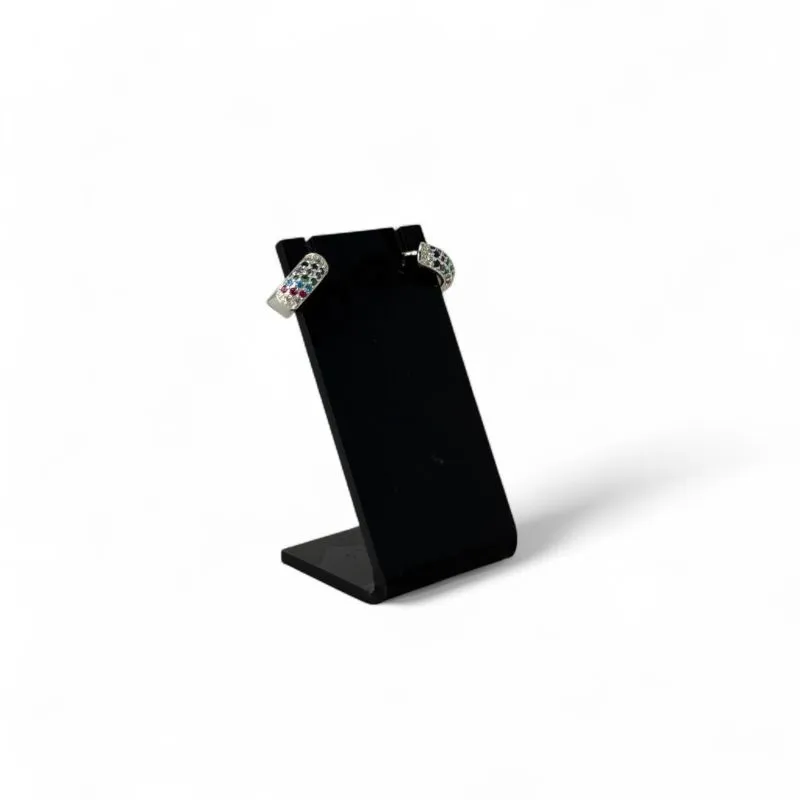 BRINCO ARGOLA PEQUENA COM FILEIRA DUPLA ZIRCONIA COLORIDA - BANHADO A PRATA 925