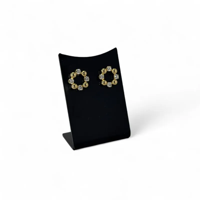 BRINCO FLOR COM PONTO DE LUZ E BOLINHA LISA ZIRCONIA CRISTAL - BANHADO A OURO 18K