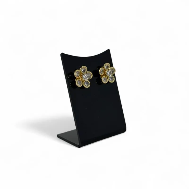 BRINCO FLOR MÉDIA COM ZIRCONIA CRISTAL - BANHADO A OURO 18K