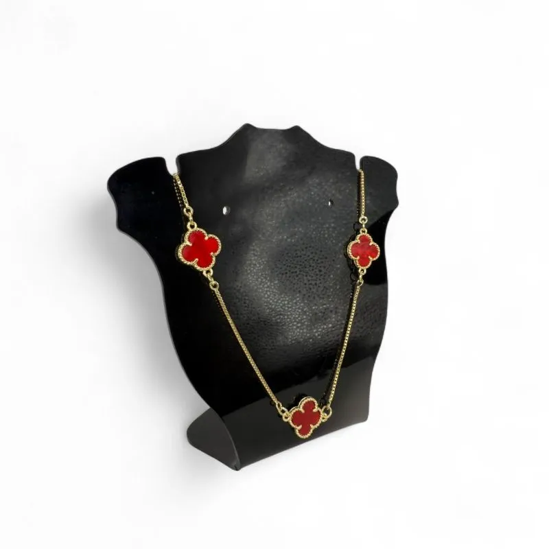 CORRENTE CHOKER TREVO VERMELHO 10MM RESINADO COM EXTENSOR - BANHADO A OURO 18K