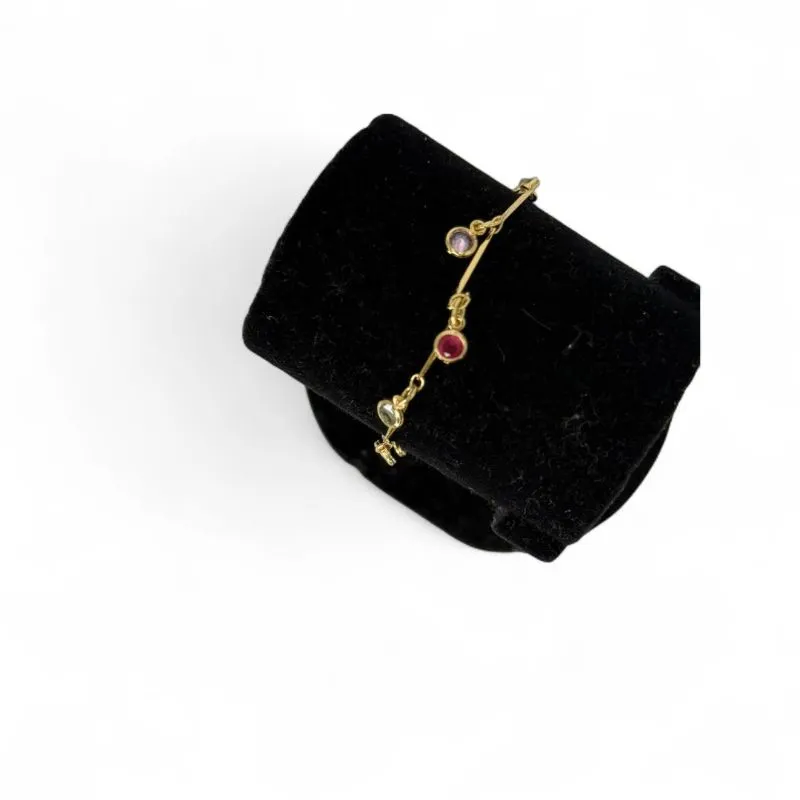 PULSEIRA PALITO LISO COM ZIRCONIA COLORIDA PENDURADO E EXTENSOR  - BANHADO A OURO 18K