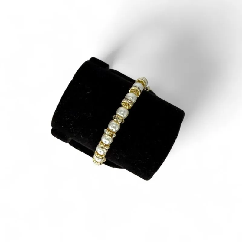 PULSEIRA PÉROLA E ARCO COM ZIRCONIA CRISTAL E EXTENSOR - BANHADO A OURO 18K