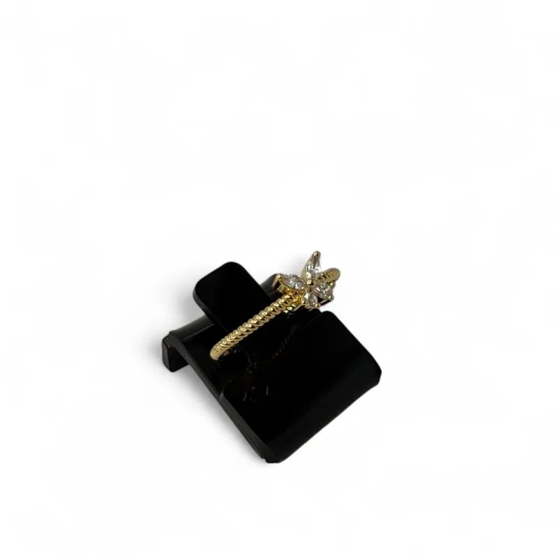 ANEL REGULAVEL ARO BOLINHAS E BORBOLETA COM ZIRCONIA CRISTAL- BANHADO A OURO 18K