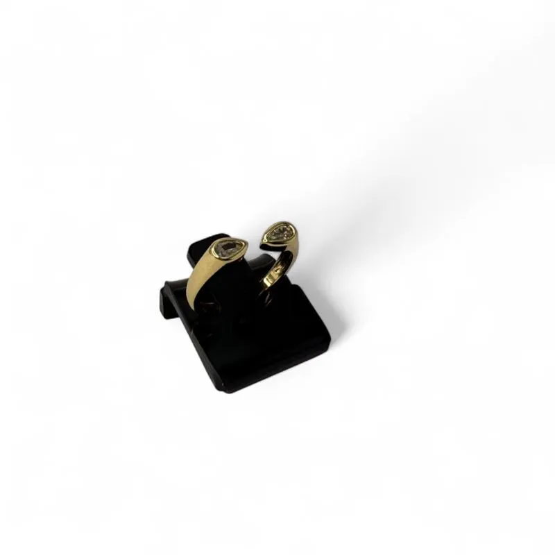 ANEL REGULAVEL COM 2 GOTAS ZIRCONIA CRISTAL NAS PONTAS - BANHADO A OURO 18K