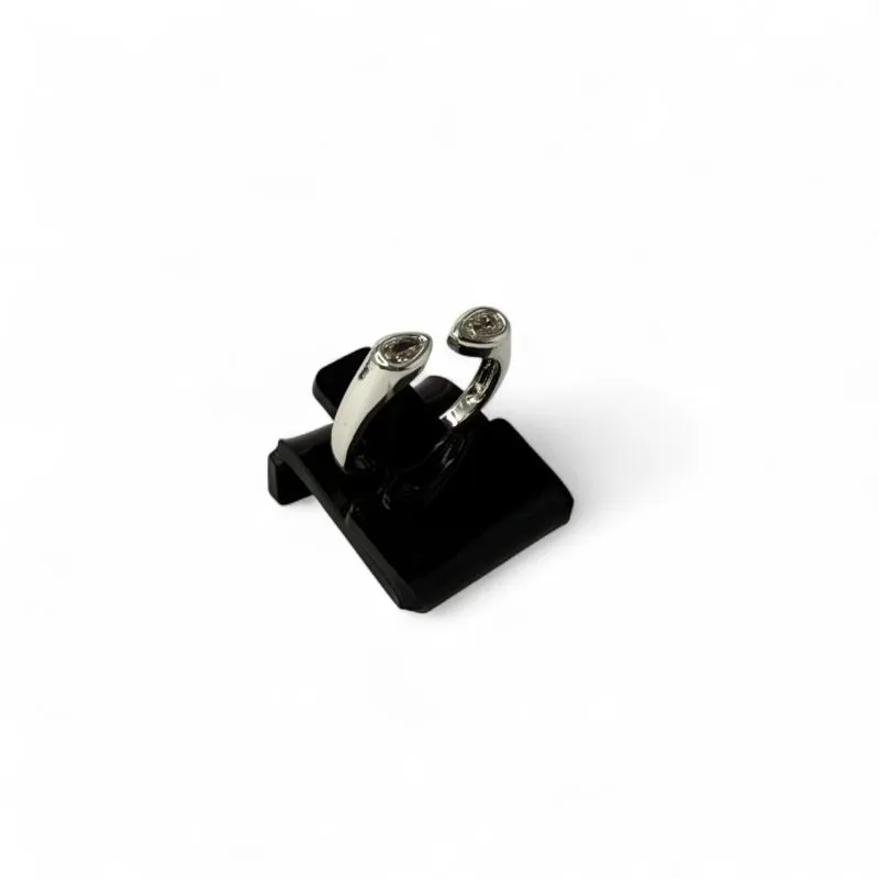 ANEL REGULAVEL COM 2 GOTAS ZIRCONIA CRISTAL NAS PONTAS - BANHADO A PRATA 925