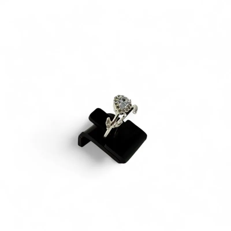 ANEL REGULAVEL FLOR COM GOTA CRAVEJADO + ARO COM LISO COM FOLHA   - BANHADO A PRATA 925