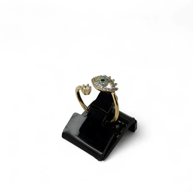 ANEL REGULAVEL OLHO GREGO CRAVEJADO + ARO COM LISO COM PONTO DE LUZ- BANHADO A OURO 18K
