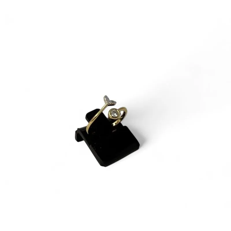 ANEL REGULAVEL RABO DE SEREIA CRAVEJADO + ARO COM LISO COM PONTO DE LUZ- BANHADO A OURO 18K