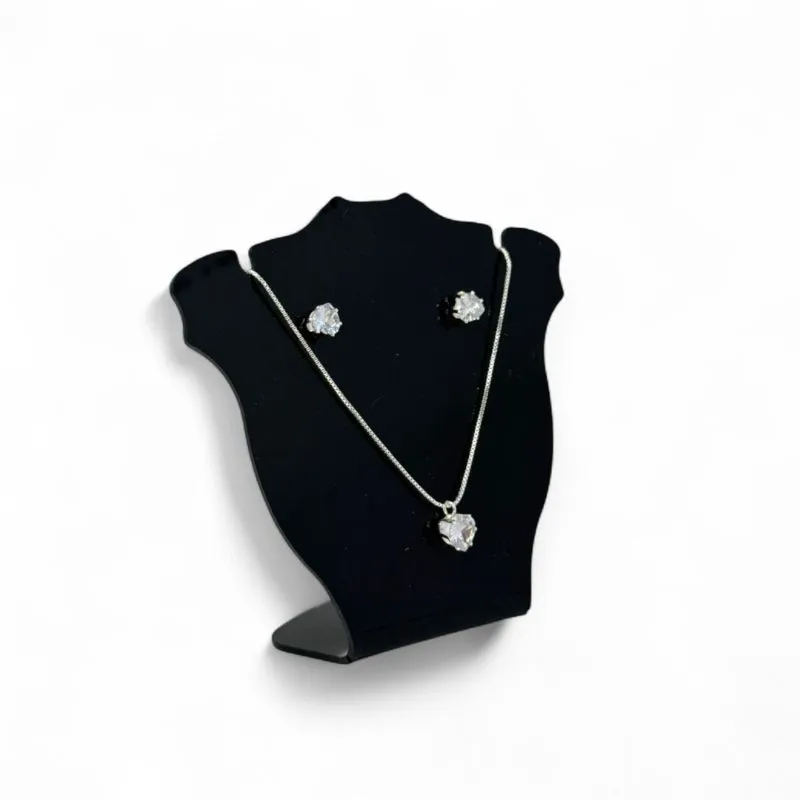CONJUNTO CORRENTE VENEZIANA COM PINGENTE CORAÇÃO ZIRCONIA CRISTAL - BANHADO A PRATA 925