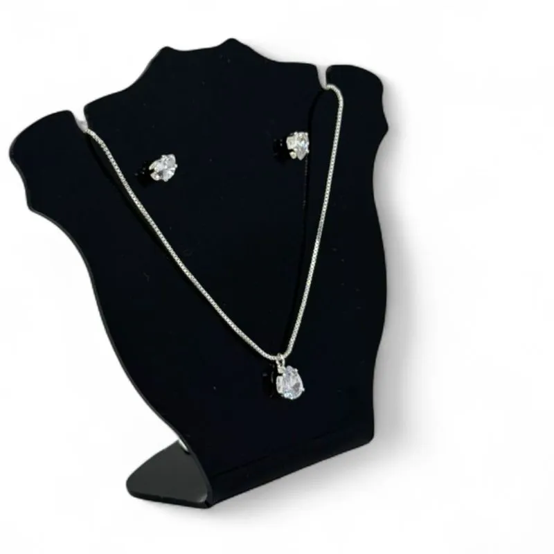 CONJUNTO CORRENTE VENEZIANA COM PINGENTE GOTA ZIRCONIA CRISTAL - BANHADO A PRATA 925