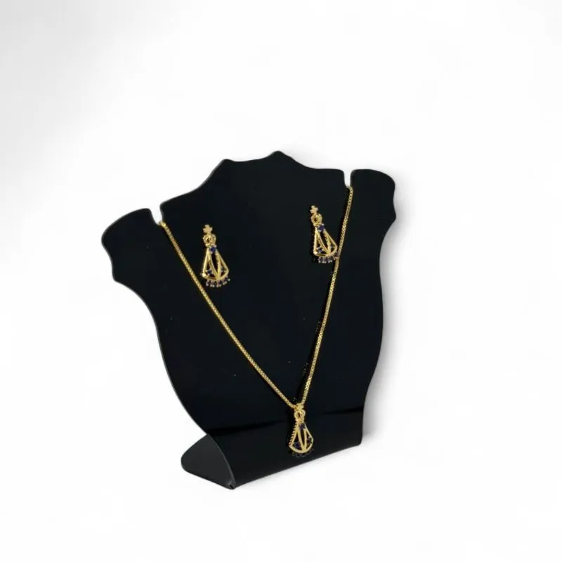 CONJUNTO CORRENTE VENEZIANA E BRINCO NOSSA SENHORA DE APARECIDA ZIRCONIA AZUL - BANHADO A OURO 18K