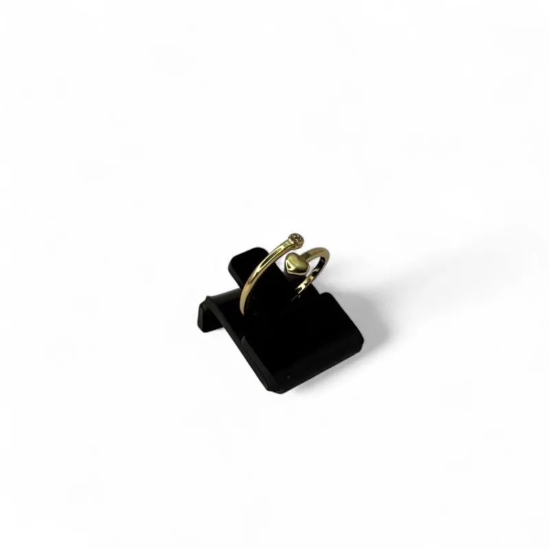 ANEL REGULAVEL CORAÇÃO LISO + ARO COM PONTO DE LUZ CRISTAL - BANHADO A OURO 18K